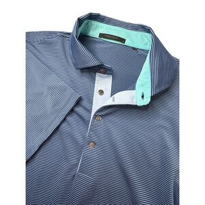 Greyson Short Sleeve Polo Shirt Mens Size L Blue ‎ Stripe Golf Stretch Club Logo